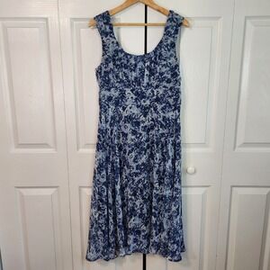 NorthStyle Blue Floral Chiffon Midi Dress Sleeveless Empire Waist Babydoll SZ 12